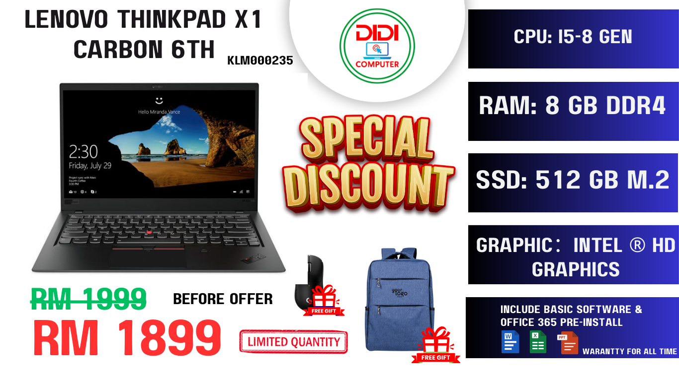 REFURBISHED LENOVO THINKPAD X1 CARBON 6TH