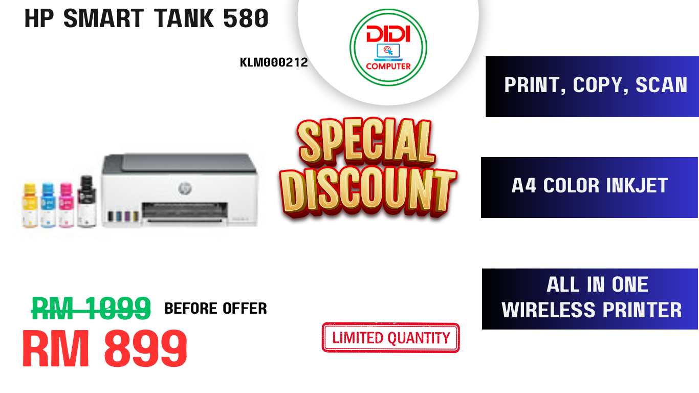 HP Smart Tank 580 A4 Color Inkjet All in One Wireless Printer   ( Print, Scan Copy )