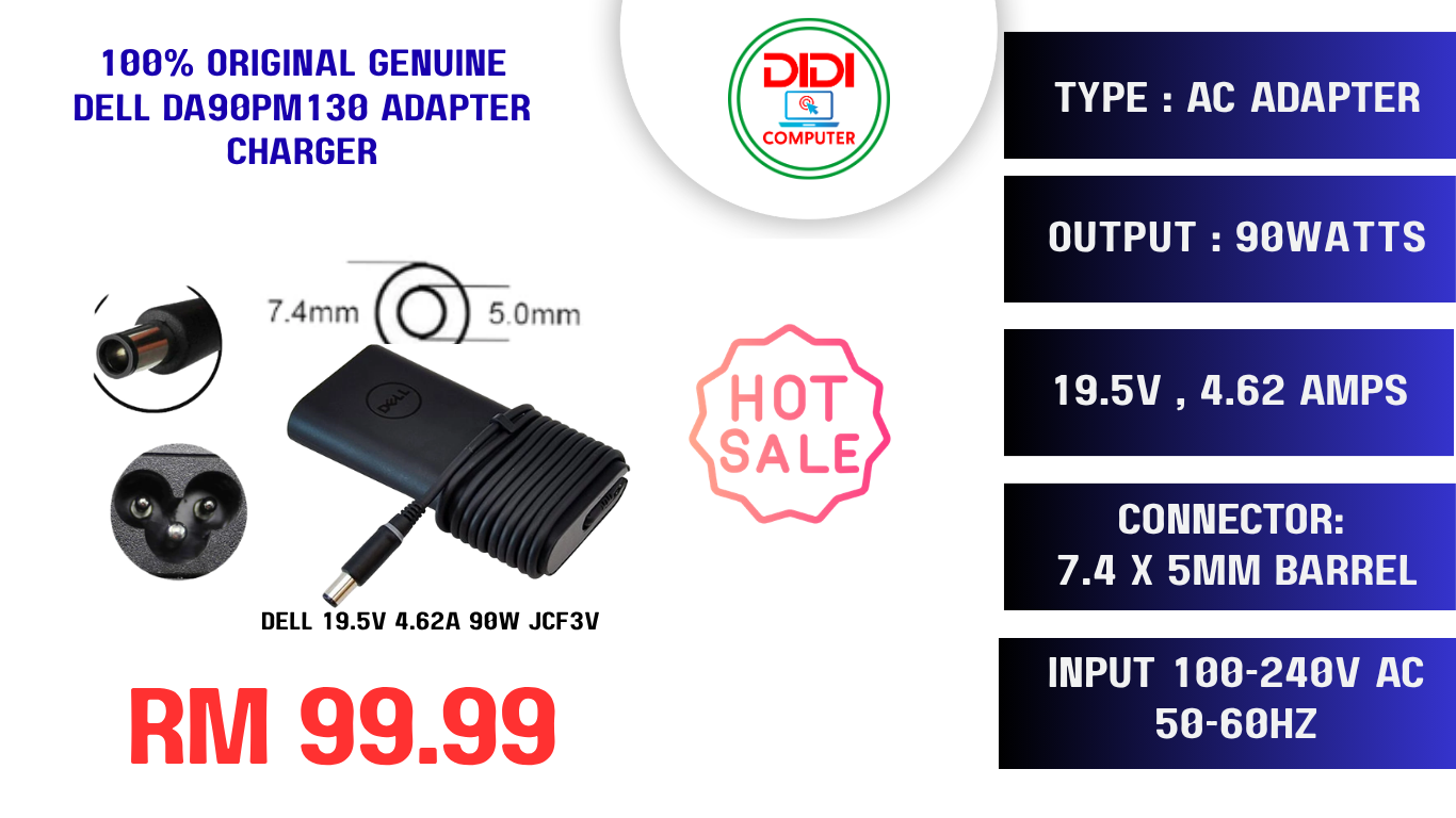 100% original Genuine Dell DA90PM130 Adapter Charger PA-1151-56 Adapter Charger 7.4mm x 5.0mm Big Pin