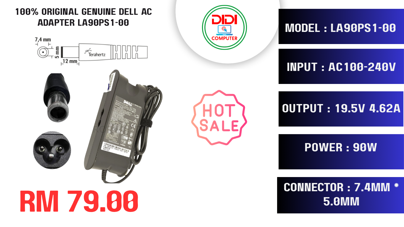 100% original Genuine DELL LA90PS1-00 Adapter Charger 19.5V 4.62A 90W 7.4*5.0mm