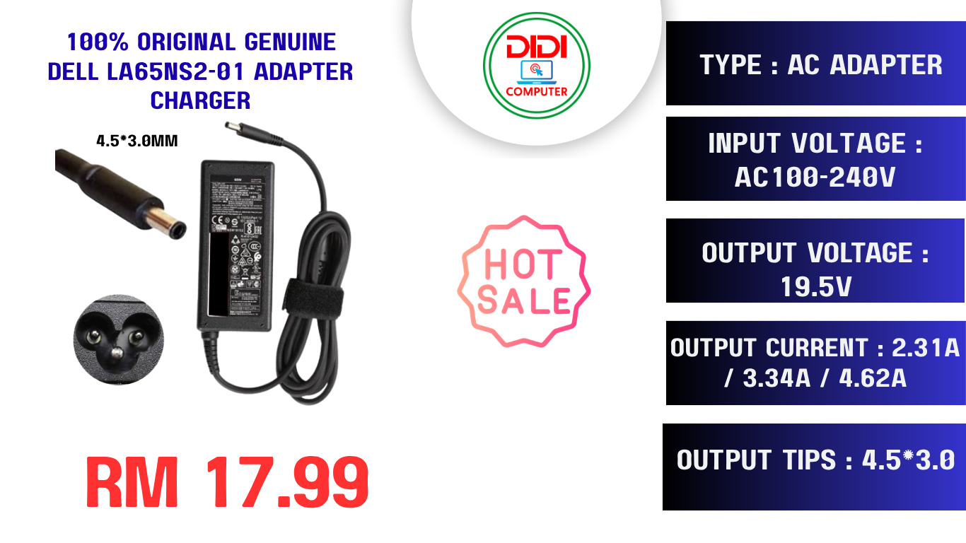 100% original Genuine Dell LA65NS2-01 Adapter Charger