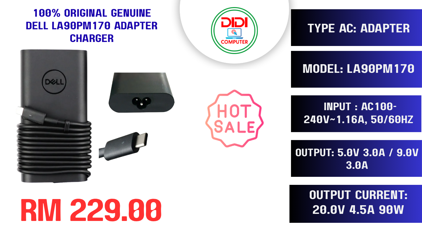 100% original Genuine  Dell LA90PM170 Type C Adapter Charger