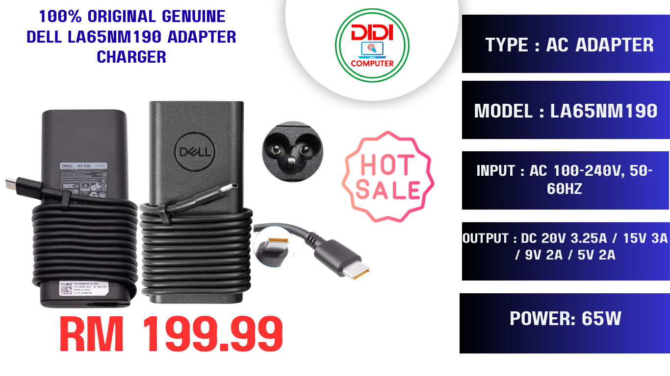 100% original Genuine dell LA65NM190 Adapter Charger