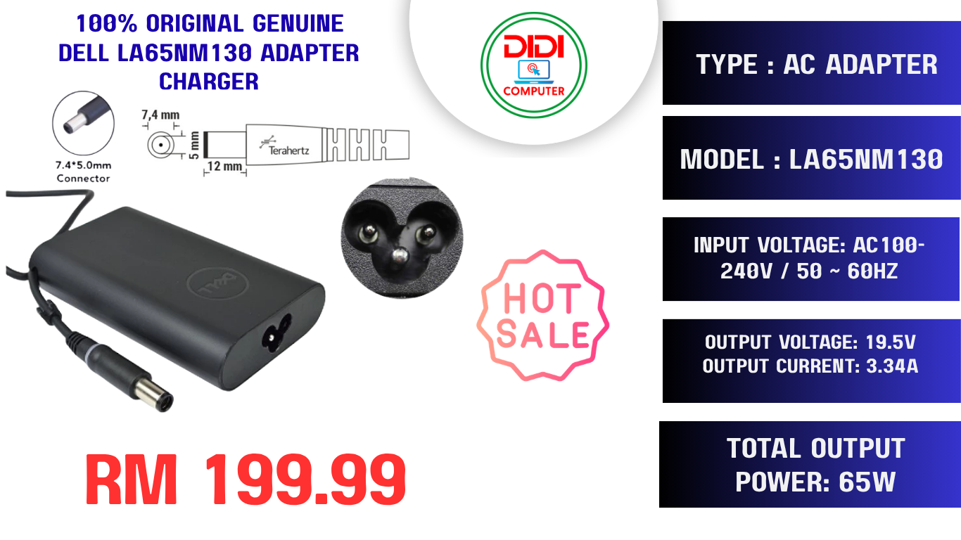 100% original Genuine dell LA65NM130 Adapter Charger