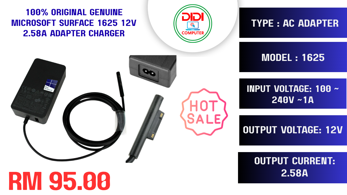 100% original Genuine Microsoft Surface 1625 12V 2.58A Adapter Charger