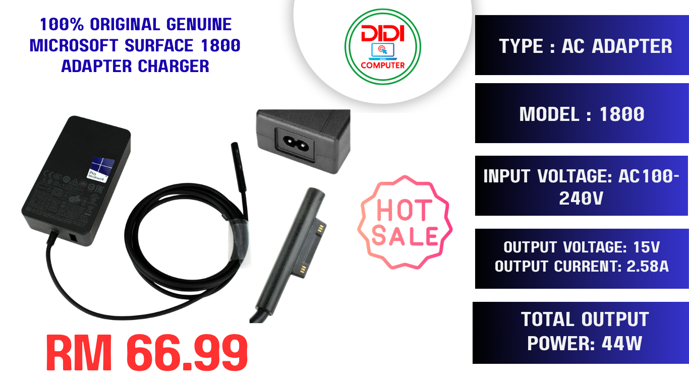100% original Genuine Microsoft Surface 1800 Adapter Charger