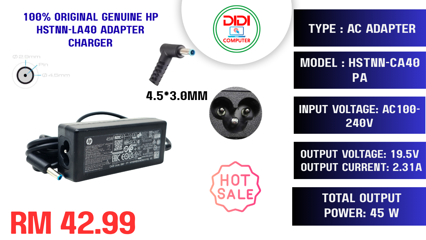 100% original Genuine hp HSTNN-LA40 Adapter Charger