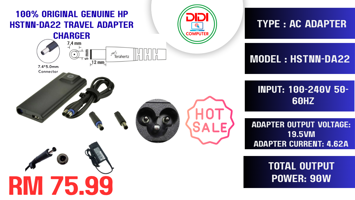 100% original Genuine hp HSTNN-DA22 Travel Adapter Charger